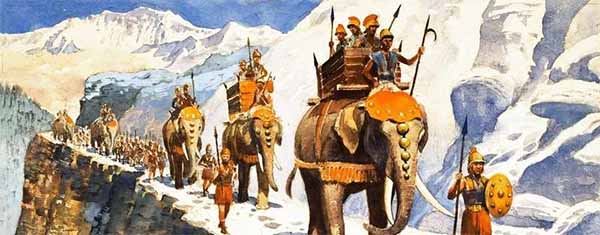 Hannibal and elephants crosses the Alps